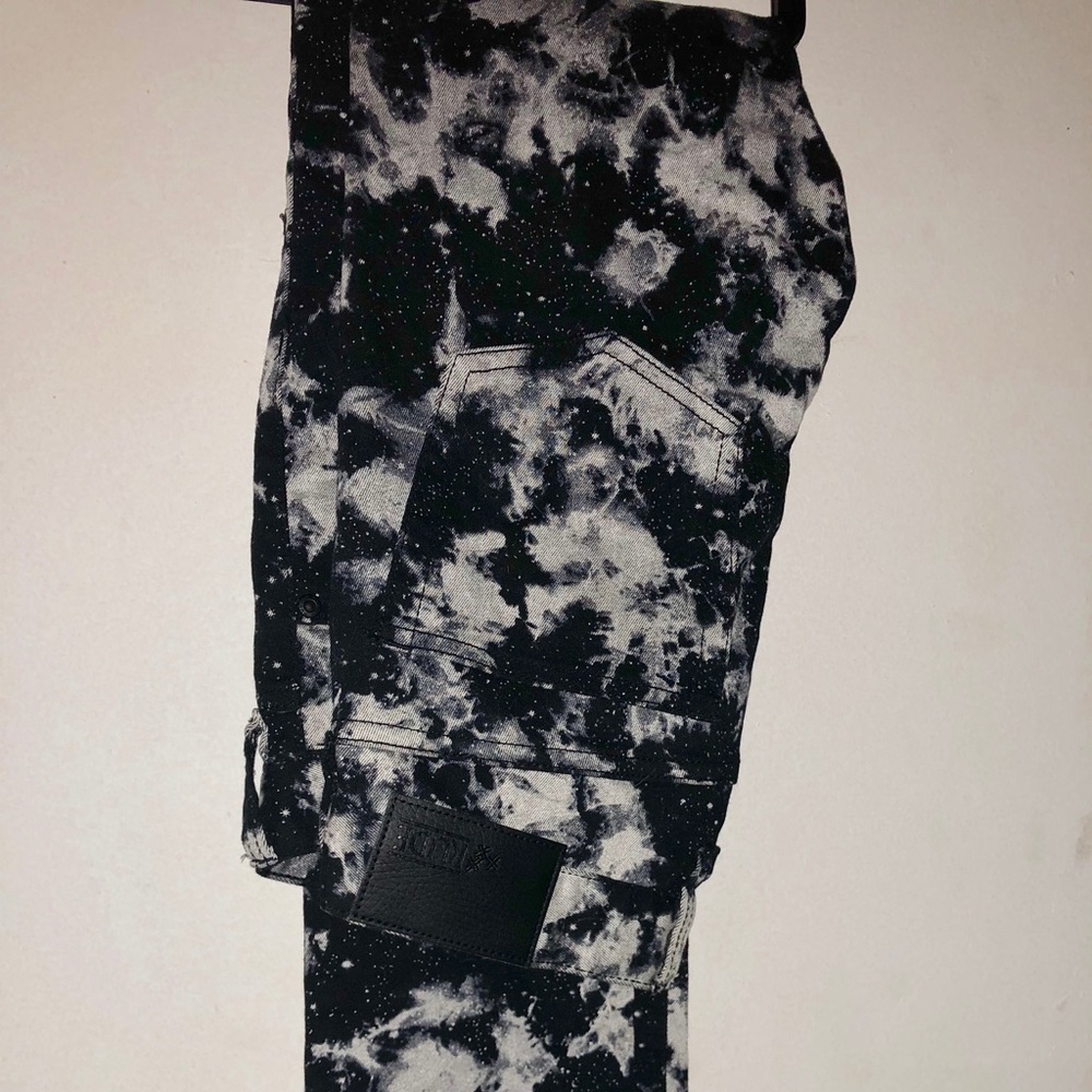 RUDE black and white galaxy skinny jeans